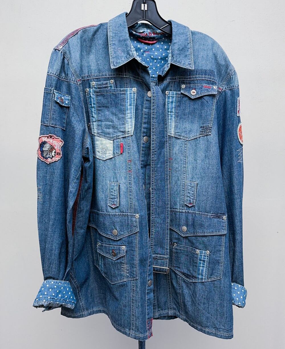 Double D Ranch Womens Denim Jacket Embroidered Western Belted Blue Size L